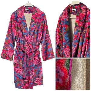 Natural Life Women’s Cozy Blanket Robe XS Belted Super Soft Fleece Floral Dress